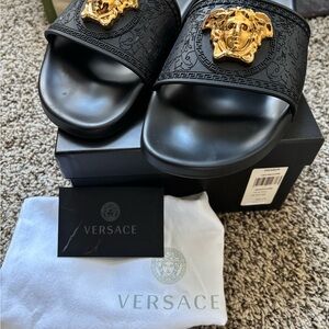 Versace Black Slides with Gold Medusa
